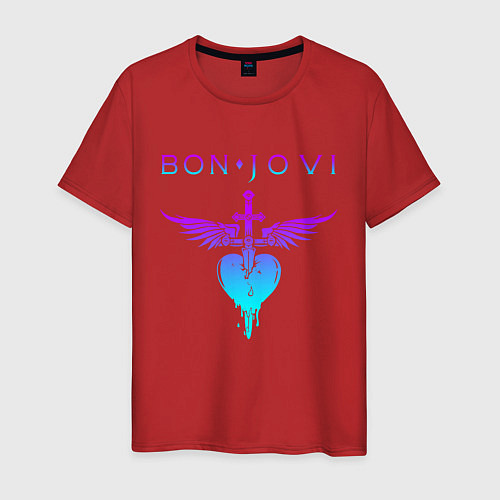 Мужская футболка BON JOVI NEON LOGO HEART / Красный – фото 1