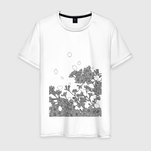 Мужская футболка Сакура в минимализме / Белый – фото 1