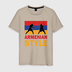 Футболка хлопковая мужская Армянский стиль, цвет: миндальный