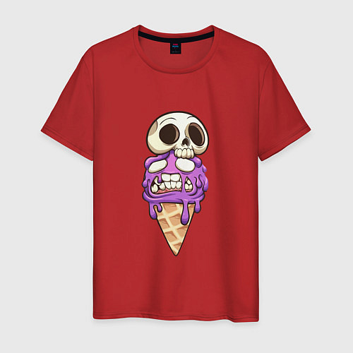 Мужская футболка Мороженое Череп на Хэллоуин / Красный – фото 1