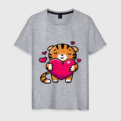 Мужская футболка Милый тигренок с сердечком / Меланж – фото 1