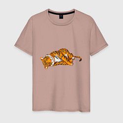 Футболка хлопковая мужская Спящий тигр, цвет: пыльно-розовый