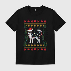 Мужская футболка Рождественский свитер Хаски