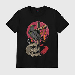 Футболка хлопковая мужская Raven on the skull, цвет: черный