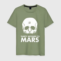 Футболка хлопковая мужская 30 Seconds to Mars белый череп, цвет: авокадо