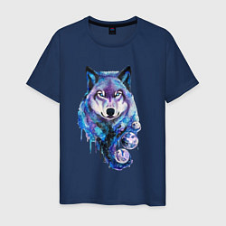 Футболка хлопковая мужская Волк акварель, цвет: тёмно-синий