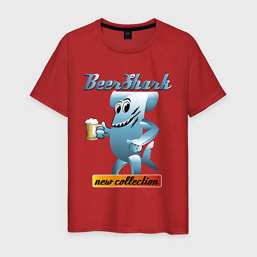 Мужская футболка Акула с кружкой пива / Красный – фото 1