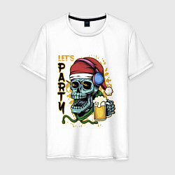 Футболка хлопковая мужская Skull Santa, цвет: белый