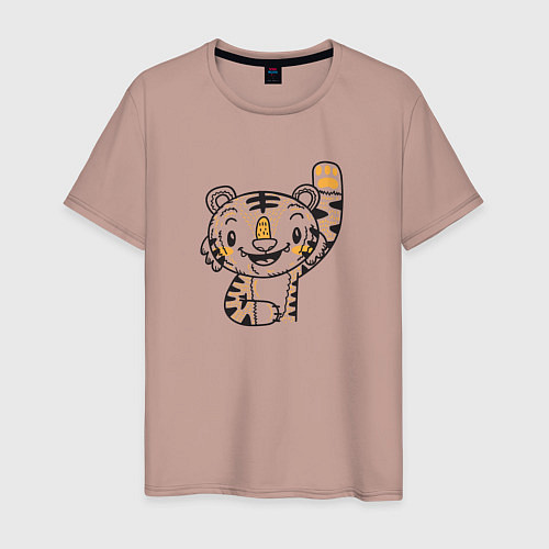 Мужская футболка Тигренок машет лапкой / Пыльно-розовый – фото 1
