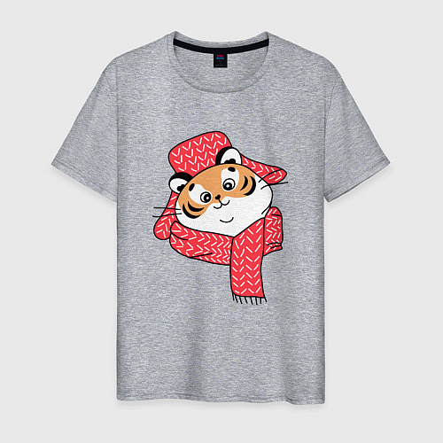 Мужская футболка Тигр в шапке / Меланж – фото 1