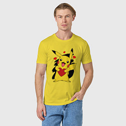 Футболка хлопковая мужская ПИКАЧУ И СЕРДЕЧКО POKENON PIKACHU LOVE, цвет: желтый — фото 2