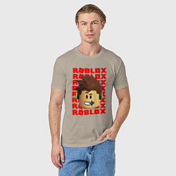 Футболка хлопковая мужская ROBLOX RED LOGO LEGO FACE, цвет: миндальный — фото 2