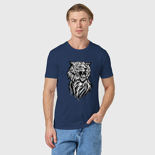 Мужская футболка Тигр со шрамом на глазу / Тёмно-синий – фото 3