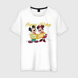 Футболка хлопковая мужская Happy Holoday Mouse, цвет: белый