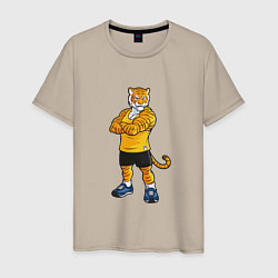 Футболка хлопковая мужская Тигр спортивный, цвет: миндальный