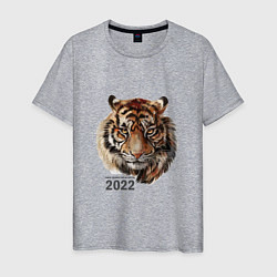 Футболка хлопковая мужская Тигр 2022 символ, цвет: меланж