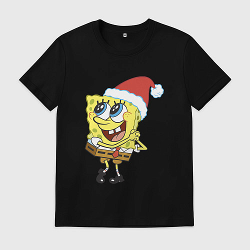 Мужская футболка Рождественский Спанч Боб / Черный – фото 1