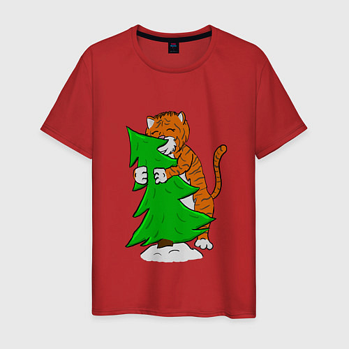 Мужская футболка Тигр елкофил Новый год 2022 / Красный – фото 1