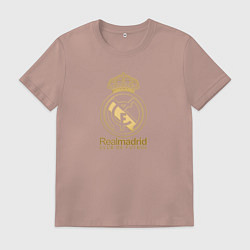 Футболка хлопковая мужская Real Madrid gold logo, цвет: пыльно-розовый