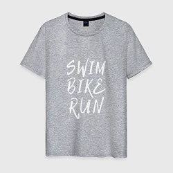 Футболка хлопковая мужская SWIM BIKE RUN, цвет: меланж