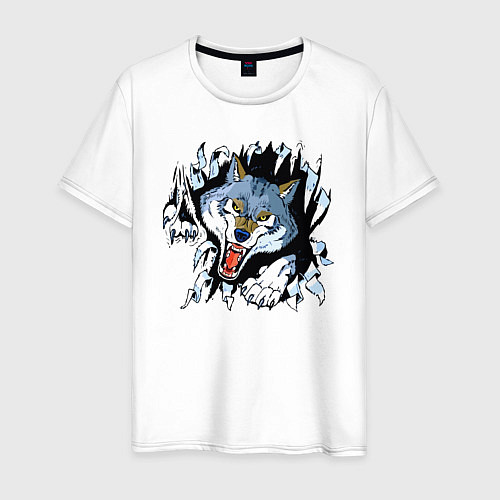 Мужская футболка Свирепый кровожадный волк / Белый – фото 1