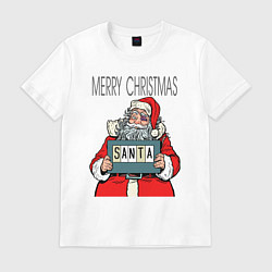 Футболка хлопковая мужская Merry Christmas: Санта с синяком, цвет: белый