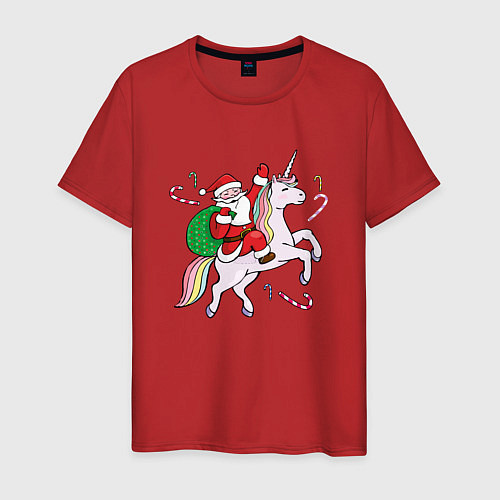 Мужская футболка Дед мороз на единороге 2022 / Красный – фото 1
