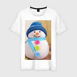 Футболка хлопковая мужская Счастливый снеговичок, цвет: белый