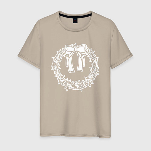 Мужская футболка Рождественский веночек белый / Миндальный – фото 1