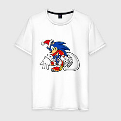 Футболка хлопковая мужская Santa Claus Sonic the Hedgehog, цвет: белый