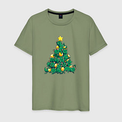 Футболка хлопковая мужская Christmas Tree Made Of Green Cats, цвет: авокадо
