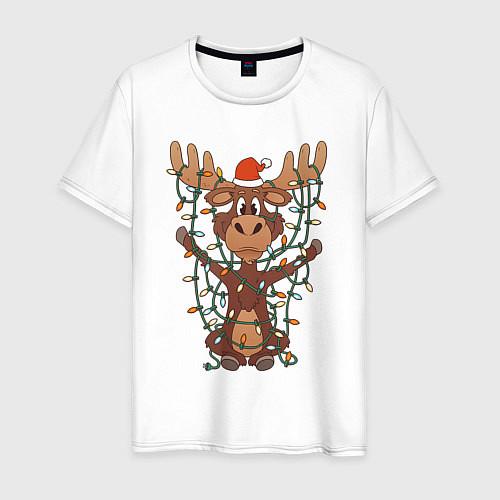 Мужская футболка НОВОГОДНИЙ ОЛЕНЬ CHRISTMAS DEER / Белый – фото 1