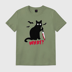 Футболка хлопковая мужская What? Кот маньяк, цвет: авокадо