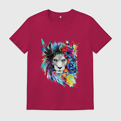 Мужская футболка Лев в цветах и перьях