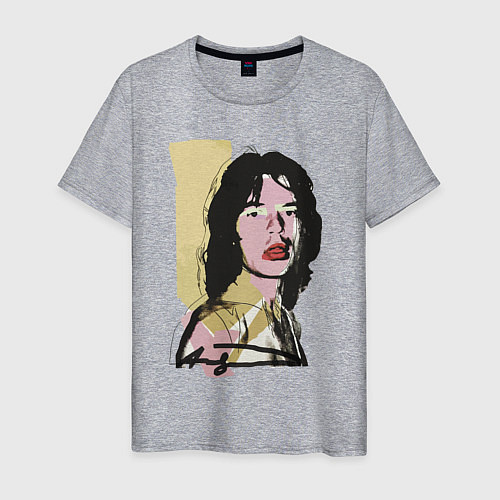 Мужская футболка Andy Warhol - Mick Jagger pop art / Меланж – фото 1