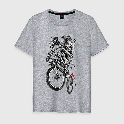 Мужская футболка Skeleton on a cool bike / Меланж – фото 1