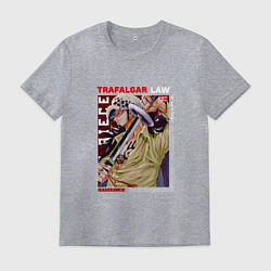 Футболка хлопковая мужская Ван-Пис One Piece, Трафальгар Ло,, цвет: меланж