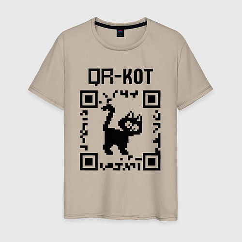 Мужская футболка QR кот КОТИК / Миндальный – фото 1