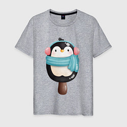Футболка хлопковая мужская Пингвин - эскимо, цвет: меланж