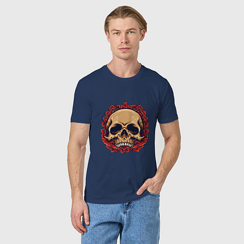 Мужская футболка Череп в лепестках / Тёмно-синий – фото 3