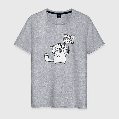 Мужская футболка Гулящий кот / Меланж – фото 1