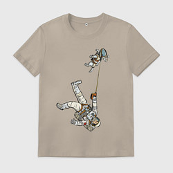 Футболка хлопковая мужская Космическое выгуливание пса, цвет: миндальный