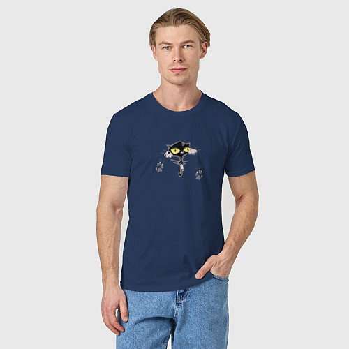 Мужская футболка Выползающий кот / Тёмно-синий – фото 3
