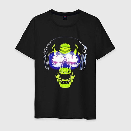 Мужская футболка Neon skull - music lover / Черный – фото 1
