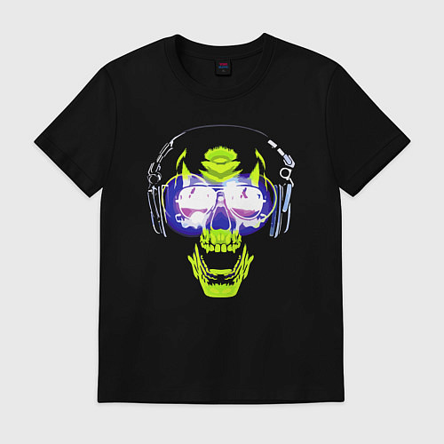 Мужская футболка Neon skull - music lover / Черный – фото 1