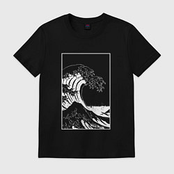 Футболка хлопковая мужская Japan waves Японская волна, цвет: черный