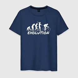 Футболка хлопковая мужская Эволюция велосипедиста, цвет: тёмно-синий
