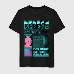 Футболка хлопковая мужская Pepega и мемы Пиксель арт, цвет: черный
