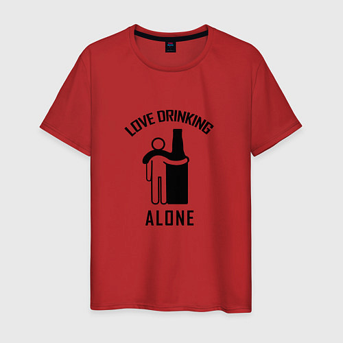 Мужская футболка Love drinking alone Люблю пить в одиночестве / Красный – фото 1