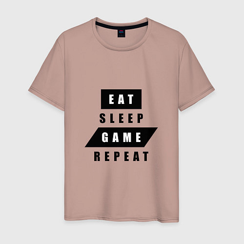 Мужская футболка Eat, sleep, game, repeat Есть, спать, играть, повт / Пыльно-розовый – фото 1